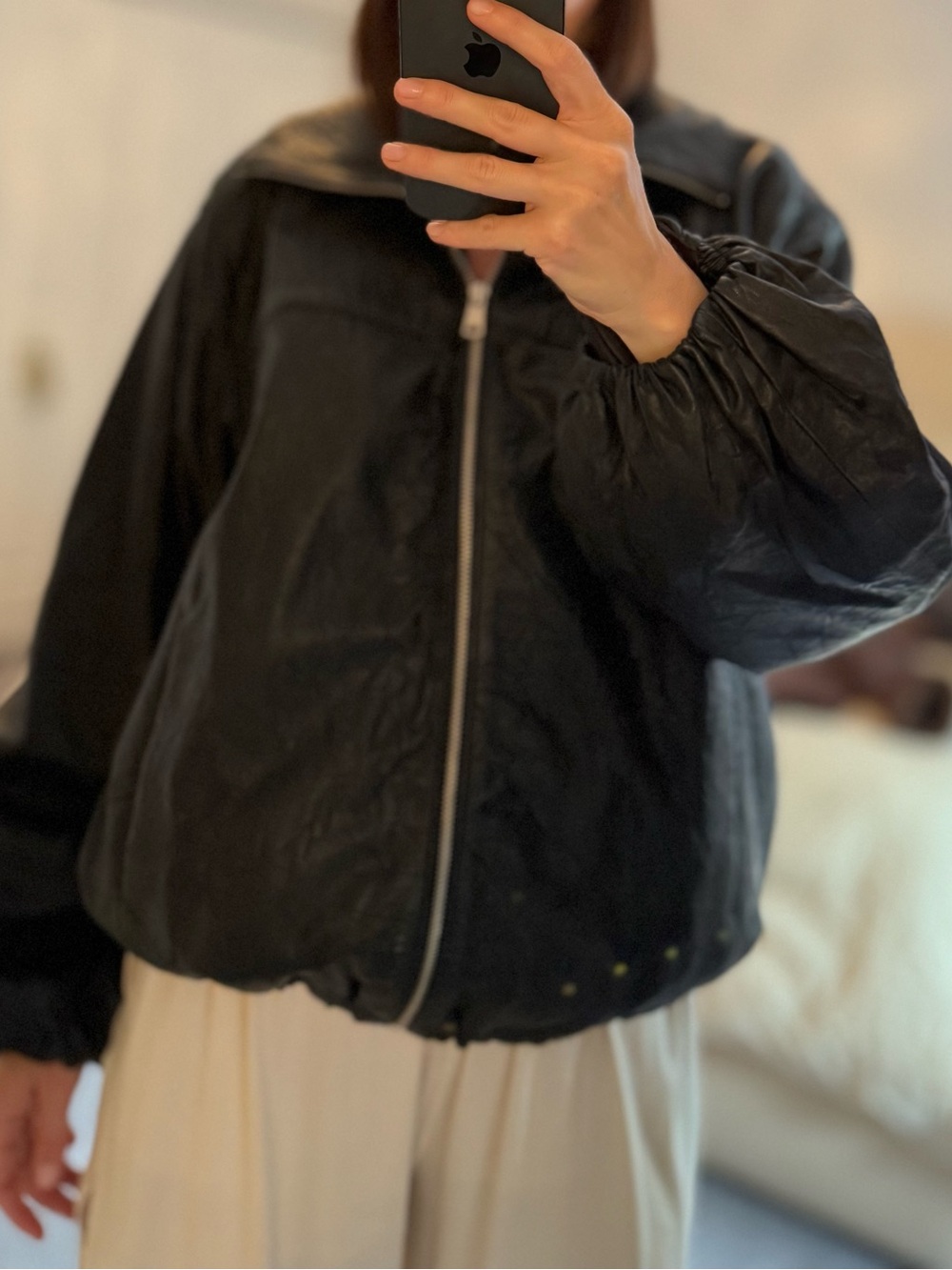 Mango Black Leather Zip-Front Jacket